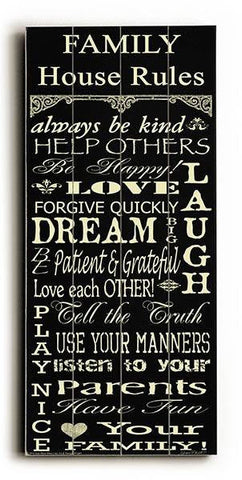 Family Rules Wood Sign 10x24 (26cm x61cm) Planked