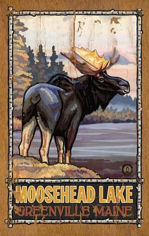 Moose at Lakes Edge Wood Sign 7.5x12 (20cm x31cm) Solid