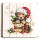 Christmas Dog with Present Wood Sign 13x13 Planked