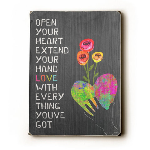 Open Your Heart Wood Sign 12x16 Planked