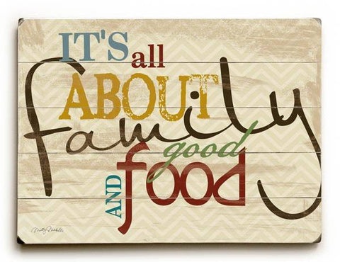 Family Good Food and Fun Wood Sign 14x20 (36cm x 51cm) Planked