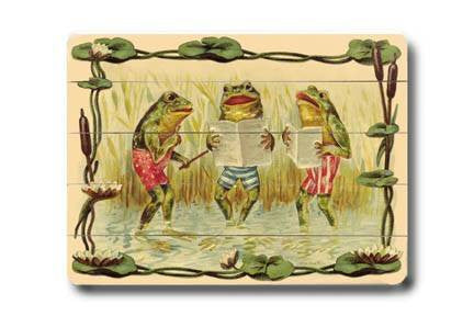 3 Singing frogs Wood Sign 14x20 (36cm x 51cm) Planked