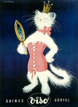 French Cat and Mirror Cosmetic Poster Wood Sign 18x24 (46cm x 61cm) Planked