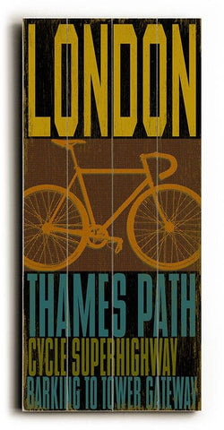 London-Cycle Wood Sign 10x24 (26cm x61cm) Planked
