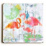 Flamingos Wood Sign 13x13 Planked