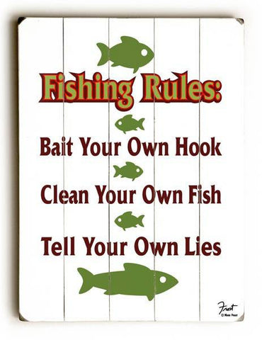 Fishing Rules Wood Sign 13x13 Planked