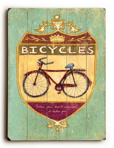 0002-8216-Bicycles Wood Sign 14x20 (36cm x 51cm) Planked