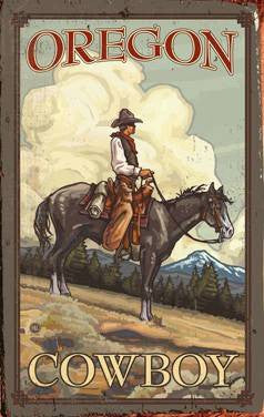 Cowboy on Horse Wood Sign 7.5x12 (20cm x31cm) Solid