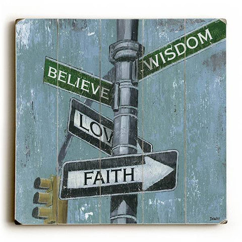 Believe Wisdom Love Faith Wood Sign 13x13 Planked