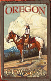 Cowgirl on Horse Wood Sign 7.5x12 (20cm x31cm) Solid
