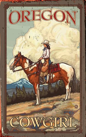 Cowgirl on Horse Wood Sign 7.5x12 (20cm x31cm) Solid