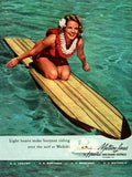 Surfer Girl - Buoyant Riding Waikiki Wood Sign 18x24 (46cm x 61cm) Planked