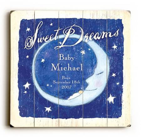 0002-9013-Sweet Dreams Moon Wood Sign 18x18 (46cm x46cm) Planked