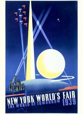 1939 New York Tomorrow Worlds Fair Poster Wood Sign 9x12 (23cm x 31cm) Solid