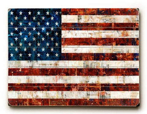 American Flag Collage Wood Sign 14x20 (36cm x 51cm) Planked