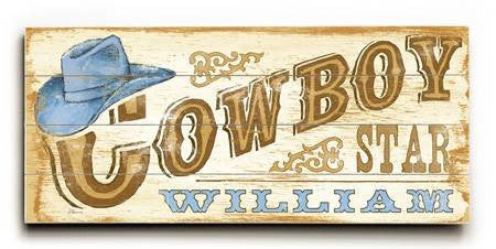 0003-2342-Cowboy Star Blue Wood Sign 10x24 (26cm x61cm) Planked