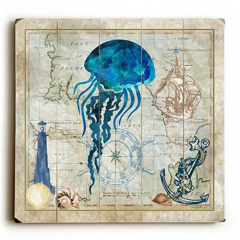 Jelly Fish Wood Sign 13x13 Planked