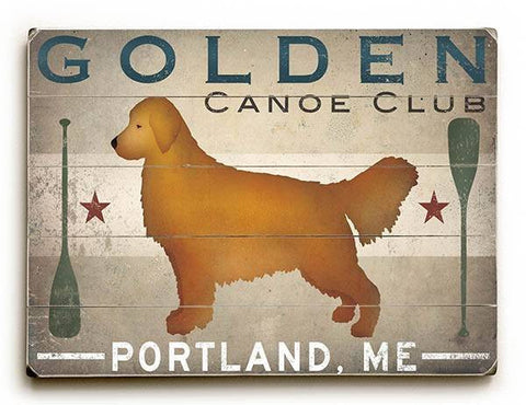 Golden Dog Canoe I Wood Sign 12x16 Planked