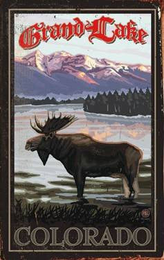 Moose at Lake Front Wood Sign 7.5x12 (20cm x31cm) Solid
