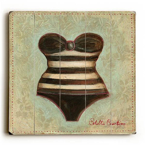 Stripped Bathing Suit Wood Sign 13x13 Planked