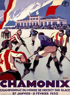 Chamonix Ice Hockey Poster Wood Sign 12x16 Planked