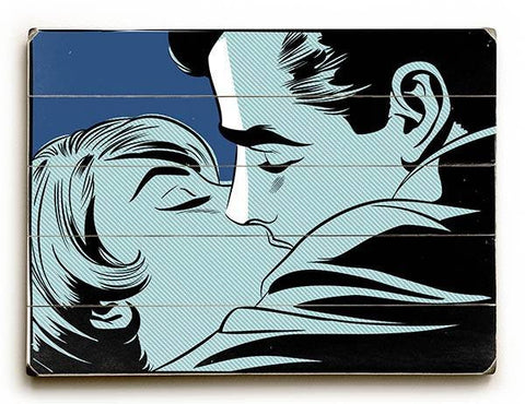 Kissing Couple Wood Sign 12x16 Planked