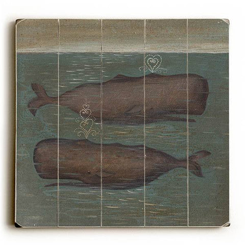 Whales Wood Sign 13x13 Planked