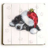 Christmas Puppy - Black Wood Sign 13x13 Planked