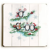 Holiday Penguins Wood Sign 13x13 Planked