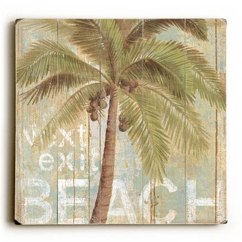 Next Exit Beach - Palm Tree Wood Sign 13x13 Planked