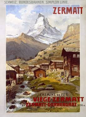 Swiss Alps Zermatt Matterhorn Poster Wood Sign 14x20 (36cm x 51cm) Planked