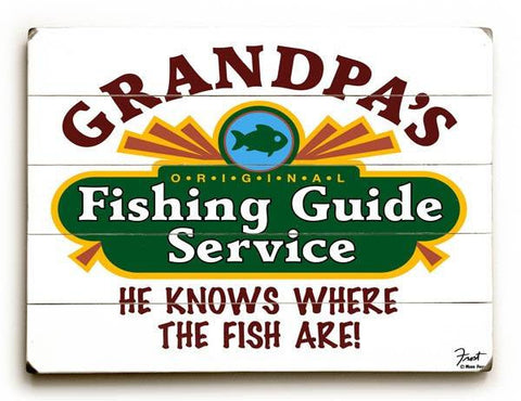 Grandpa's Fishing Guide Wood Sign 13x13 Planked