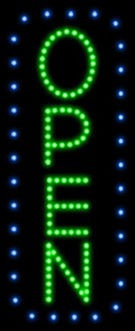 Open Vertical Blue Border and Green Letters Animated LED Sign 27