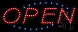 Open Deco Blue Border and Red Letters Animated LED Sign 11" Tall x 27" Wide x 1" Deep