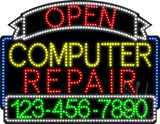 Computer Repair Open with Phone Number Animated LED Sign 24" Tall x 31" Wide x 1" Deep