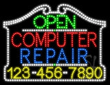 Computer Repair Open with Phone Number Animated LED Sign 24" Tall x 31" Wide x 1" Deep