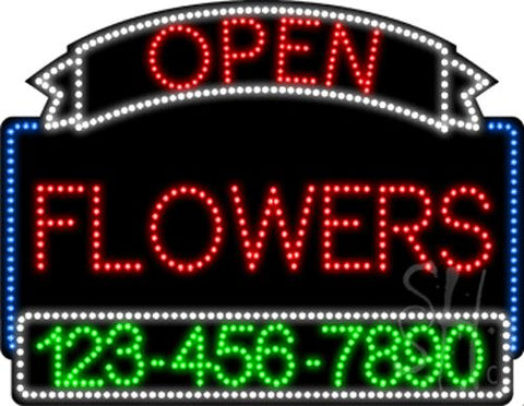 Flowers Open with Phone Number Animated LED Sign 24