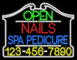 Nails Spa Pedicure Open with Phone Number Animated LED Sign 24" Tall x 31" Wide x 1" Deep
