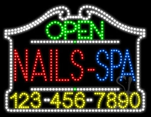Nails Spa Open with Phone Number Animated LED Sign 24