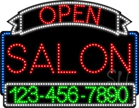 Salon Open with Phone Number Animated LED Sign 24