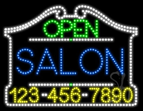 Salon Open with Phone Number Animated LED Sign 24