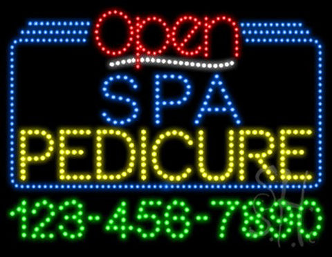 Spa Pedicure Open with Phone Number Animated LED Sign 24