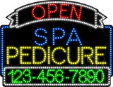 Spa Pedicure Open with Phone Number Animated LED Sign 24" Tall x 31" Wide x 1" Deep