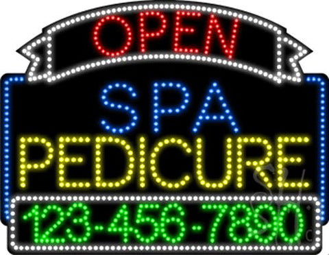 Spa Pedicure Open with Phone Number Animated LED Sign 24