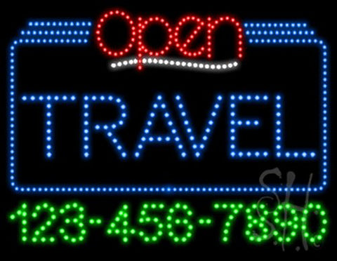 Travel Open with Phone Number Animated LED Sign 24
