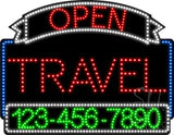 Travel Open with Phone Number Animated LED Sign 24" Tall x 31" Wide x 1" Deep
