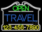 Travel Open with Phone Number Animated LED Sign 24" Tall x 31" Wide x 1" Deep