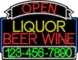Liquor Beer Wine Open with Phone Number Animated LED Sign 24" Tall x 31" Wide x 1" Deep