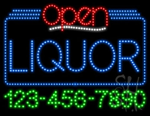 Liquor Open with Phone Number Animated LED Sign 24
