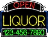Liquor Open with Phone Number Animated LED Sign 24" Tall x 31" Wide x 1" Deep